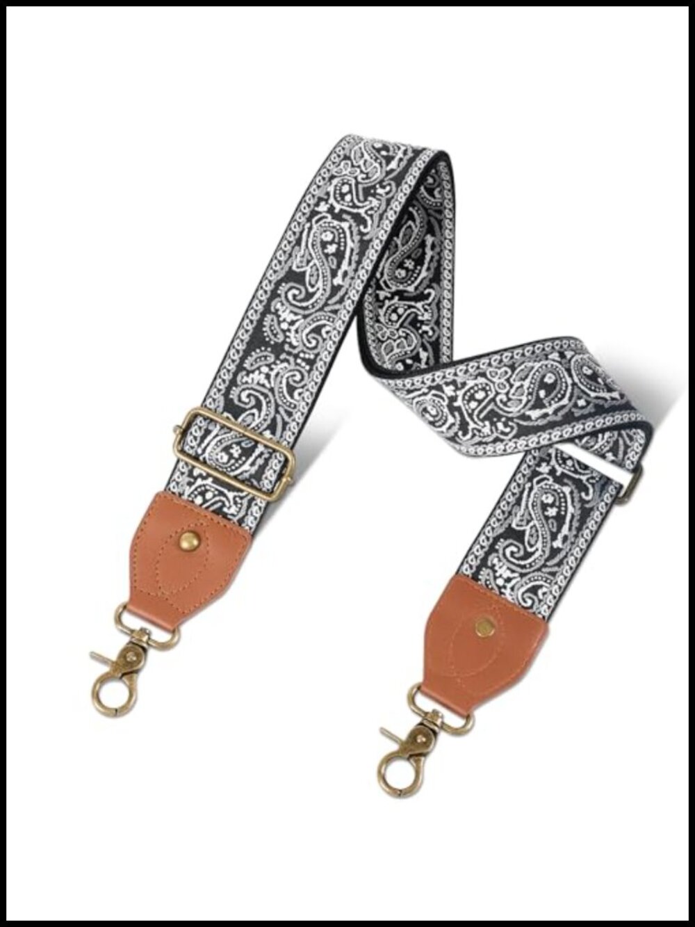 Boho Floral Embroidered Purse Strap Vegan Leather Bronze Hardware Adjustable